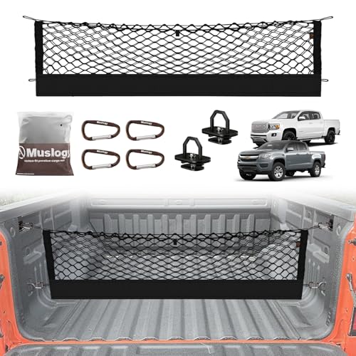 Muslogy Truck Bed Cargo Net Trunk Netting Compatible with 2015-2022 Chevy Colorado & GMC Canyon Accessories, Pickup Cargo Organizer SUV Sedan Storage Net w/Heavy Duty Carabiners - style: 2015-2022 Colorado & Canyon