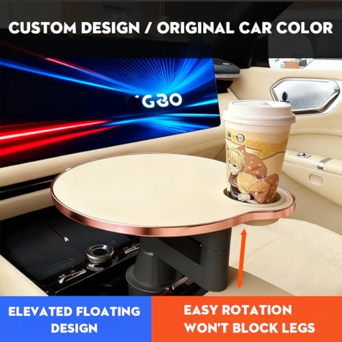 Car Tray Table, 360° Rotating Front Seat Laptop Desk with Adjustable Arm, Multifunctional Floating Table with Cup Holder for Driver & Passenger, Universal Fit 70–100mm(Ideal White) - color: Ideal White