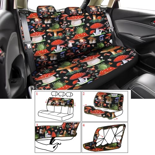 Riakrum 17 Pcs Mushroom Car Seat Covers Mushroom Car Accessories Full Set for Women Men Automotive Rear Front Seat Protector View Mirror Hanging Ornament Steer Wheel Belt Cover(Mushrooms and Frogs) - style: Mushrooms and Frogs