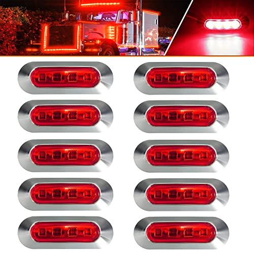 ALFU 10PCS Red DC12V-24V 4 LED Side Marker Indicator Lights Lamp Front Rear Tail Clearance Lamp Interior Lights with Chrome Bezel Universial for Auto Car Bus Truck Lorry Trailer Boat Deck Courtesy - color: Red(10PCS)