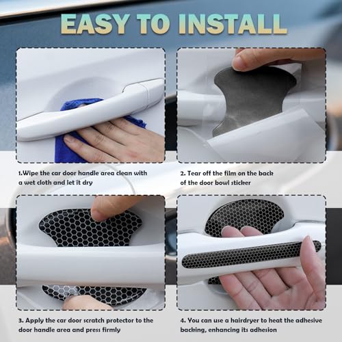 8PCS Car Door Handle Protector Anti-Scratch,Reflective Car Door Handle Scratch Protector with Honeycomb Design,Self-Adhesive Cars Handles Protectors Cars Accessories Exterior
