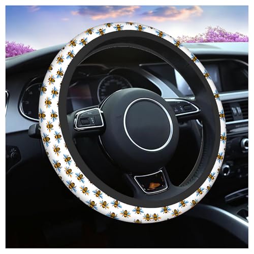 Swono Bee Cute Steering Wheel Cover Universal 15 Inch Cartoon Bees Black and Yellow Neoprene Car Steering Wheel Covers Stretchy Car Accessories for Women - color: multi-054