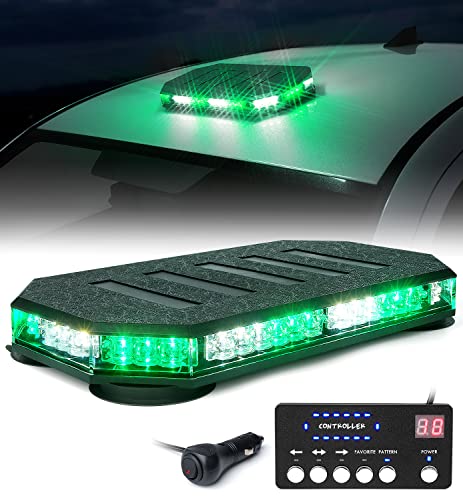 LUMENIX 42 LED Roof Top Strobe Beacon Light Bar Hazard Warning Emergency Flashing Plow Lights with Controller for Construction Vehicles Tow Trucks Snowplow Postal Cars White Green (Patent Design) - color: White Green