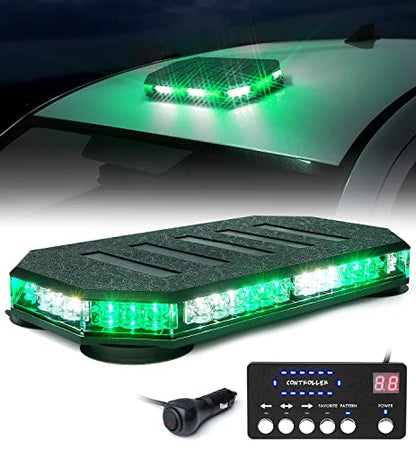 LUMENIX 42 LED Roof Top Strobe Beacon Light Bar Hazard Warning Emergency Flashing Plow Lights with Controller for Construction Vehicles Tow Trucks Snowplow Postal Cars White Green (Patent Design) - color: White Green