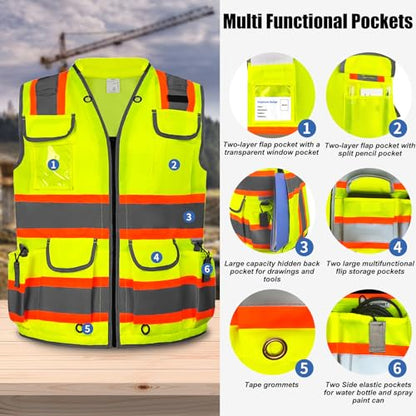 HYCOPROT Reflective Safety Vest Class 2 High Visibility Heavy Duty Construction Vest with Padded Neck,Meet ANSI/ISEA Standard - color: Yellow, size: X-Large