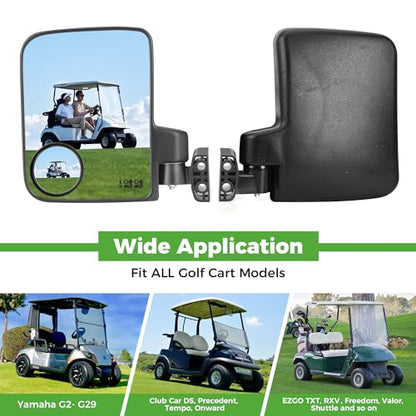 10L0L Golf Cart Mirror No Drilling Side Mirrors with Blind Spot Mirrors Universal for Yamaha, Club Car, EZGO, Folding Side Rear View Mirrors Adjustable 180 Degree HD Glass - style: Side Mirrors & Blind Spot Mirrors