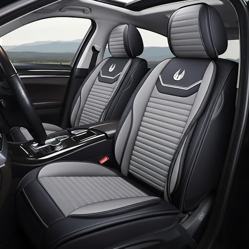 OASIS AUTO Car Seat Covers Full Set Premium Waterproof Full Coverage Faux Leather Luxury Universal Fit for SUV, Sedan, Pick-up Truck, Premium Interior Protectors (OD-008 Gray) - color: Gray