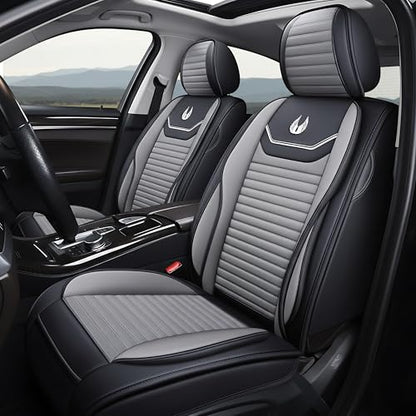 OASIS AUTO Car Seat Covers Full Set Premium Waterproof Full Coverage Faux Leather Luxury Universal Fit for SUV, Sedan, Pick-up Truck, Premium Interior Protectors (OD-008 Gray) - color: Gray