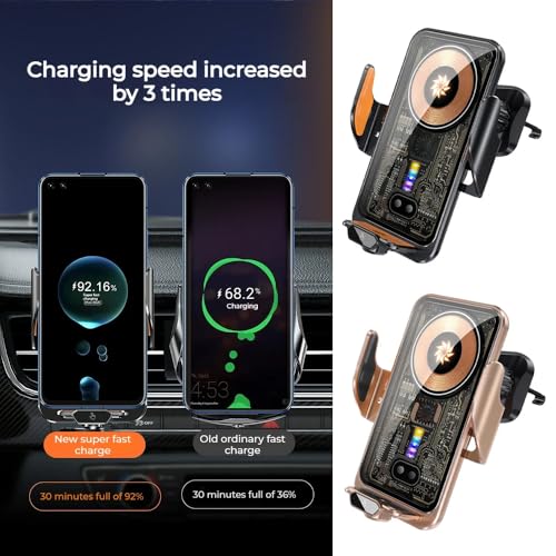 66W Fast Car Wireless Charger, 2024 New 66W Car Navigation Support Frame, 360 Degree Rotation Phone Mount, Automatic Clamping Induction Car Mobile Holder, Dashboard Vent Charging Phone Holder (Black) - color: Black