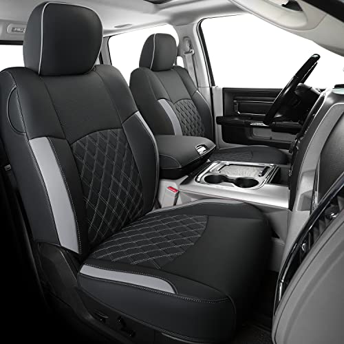 FEELiT for Ram Seat Covers Full Set, Custom Fit 2011-2018 Ram 1500&Some 2011-2025 2026 Ram 2500&3500 Bighorn Laramie Limited Rebel Longhorn TRX Pickup with 4/6 Split Rear Seat (02-Full Set, Gray) - color: Black&Gray, size: Size #2: Full Set