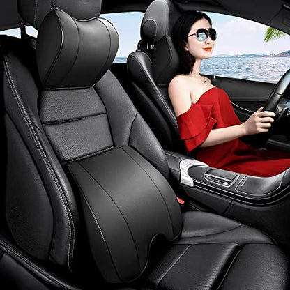 Memory Foam PU Leather Lumbar Pillow - Car Middle/Lower Back Support Pillow - Suitable for Car Seats, Office Chairs, Recliners, etc. (Black) - color: Black