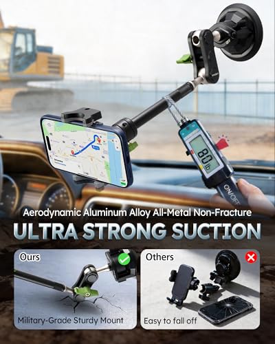 Heavy Duty Phone Mount for Truck, Suction Cup Windshield Car Phone Holder, Ultra-Durable Mteal Phone Holders for F- 150 RAM Silverado Kenworth Peterbilt Freightliner, 360° Anti-Shake Car Phone Mount - style: Extended green