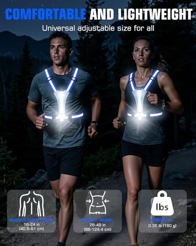 Zacro LED Reflective Vest with Chest Light 500LM, 5 RGB Colors High Visibility Rechargeable Light Up Running Vest IPX4 Night Safety Running Gear for Dog Walking, Cycling, Adjustable for Men Women Kids - color: Blue