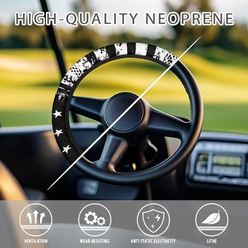 American Flag Steering Wheel Cover Protector Golf Cart Steering Wheel Covers Car Accessories Steering Wheel Cover Anti-Slip Sweatproof Auto Steering Wheel Comfortable, Black - color: American Flag Black