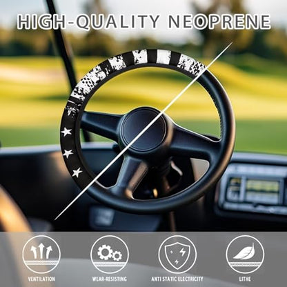 American Flag Steering Wheel Cover Protector Golf Cart Steering Wheel Covers Car Accessories Steering Wheel Cover Anti-Slip Sweatproof Auto Steering Wheel Comfortable, Black - color: American Flag Black