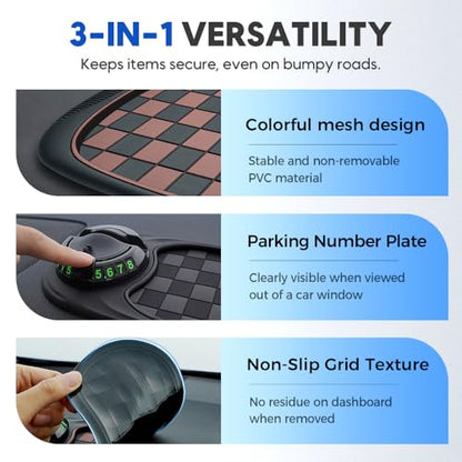 Mobile Phone Bracket Anti-Slip Mat, Multifunction Car Dashboard Mat with Temporary Parking Number, Rotatable Universal Non-Slip Car Dashboard Mat with Phone Holder for Sunglasses and Keys Gadget (B) - color: B
