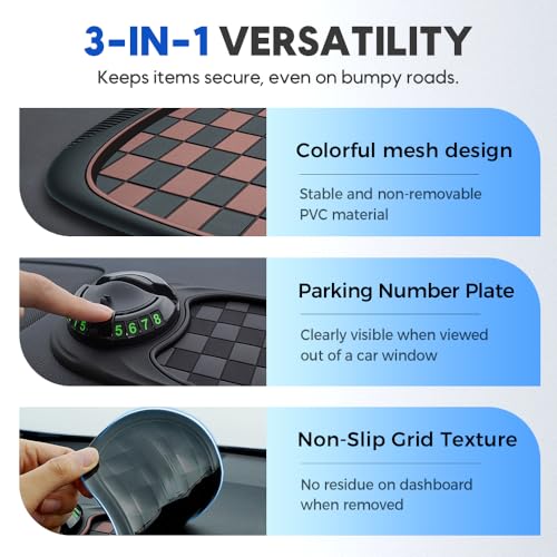 Mobile Phone Bracket Anti-Slip Mat, Multifunction Car Dashboard Mat with Temporary Parking Number, Rotatable Universal Non-Slip Car Dashboard Mat with Phone Holder for Sunglasses and Keys Gadget (D) - color: D