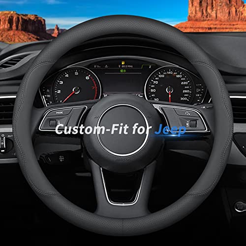 Custom-Fit for Jeep Steering Wheel Cover, Premium Leather Car Steering Wheel Cover with Logo, Non-Slip, Breathable (B-Style,for Jeep) - color: B-Style, size: For Jeep