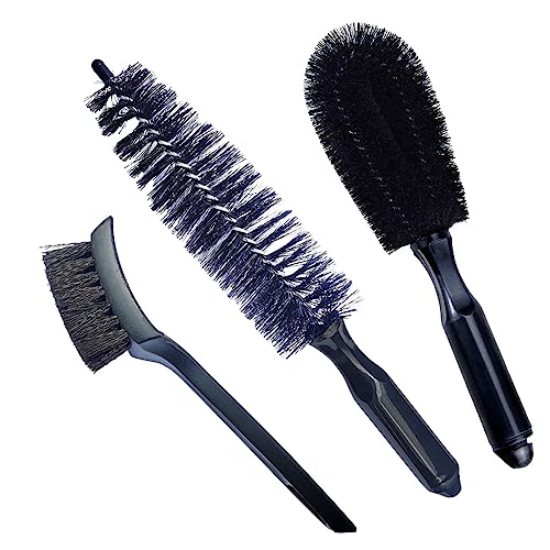 Set of 3 Wheel Cleaning Brushes kit, Tire Rim Brush for Car, Motorcycle or Bicycle Tire Washing Tool (Black)