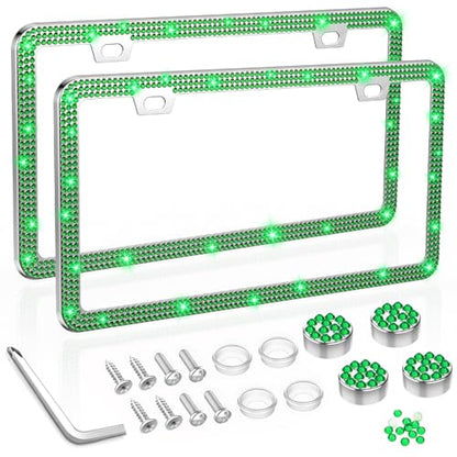 SHARE&CARE Bling License Plate Frame, Crystal License Plate Cover, Car License Plate Holder with Rhinestone Crystal Diamond Screw Set - 2 Pack (Emerald) - color: Emerald