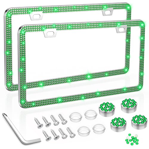 SHARE&CARE Bling License Plate Frame, Crystal License Plate Cover, Car License Plate Holder with Rhinestone Crystal Diamond Screw Set - 2 Pack (Emerald) - color: Emerald