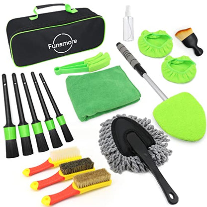 18Pcs Car Detailing Kit, Interior Car Cleaning Kit, Leather & Textile Car Interior Brush, Car Detailing Brush Set with Windshield Cleaning Tool Complete Car Interior Care Kit