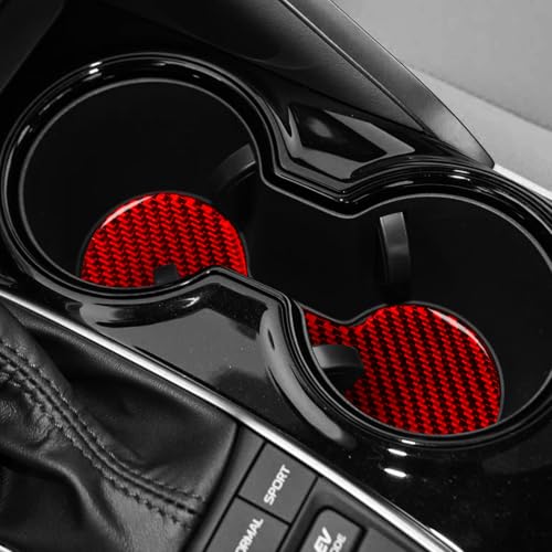 Durable Real Carbon Fiber Car Front Cup Holders Embedded Sticker Compatible with Toyota Camry 2018-2024 2019 2020 2021 2022 2023 Accessories Interior Decal Red - color: Front Cup Holder Pad