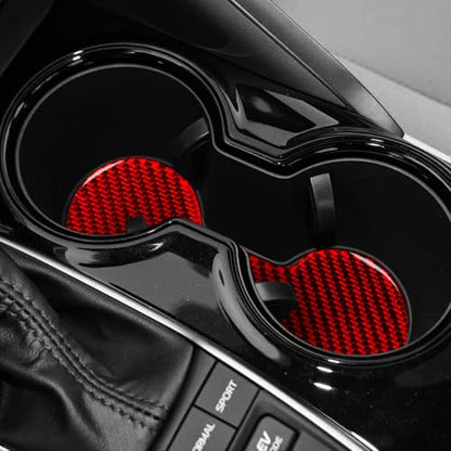 Durable Real Carbon Fiber Car Front Cup Holders Embedded Sticker Compatible with Toyota Camry 2018-2024 2019 2020 2021 2022 2023 Accessories Interior Decal Red - color: Front Cup Holder Pad