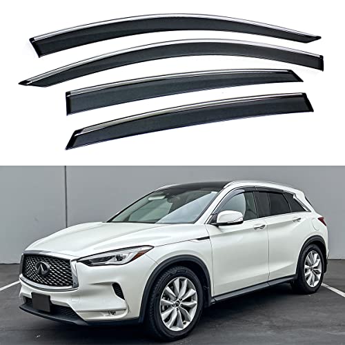 Premium Luxury Smoke Tinted Window Visor Rain Guard W/Clips & Chrome Trim Compatible for 2019-2022 Infiniti QX50