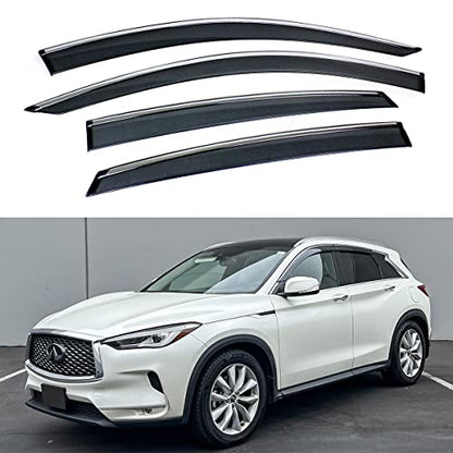Premium Luxury Smoke Tinted Window Visor Rain Guard W/Clips & Chrome Trim Compatible for 2019-2022 Infiniti QX50
