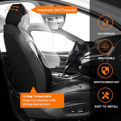 MINGBRON Car Seat Cover Full Set, Leather Car Seat Cover, Waterproof Seat Covers, Car Seat Cushion, Nappa Leather Seat Covers Car Seat Protector Universal Fit Most Cars Black - color: Black, size: Full Set