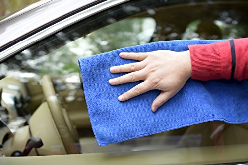 CARCAREZ Premium Microfiber Detailing Towels, 340 GSM Lint Free Car Buffing Waxing Polishing Drying Towels (6, Blue, 16x16 Inch) - color: Blue