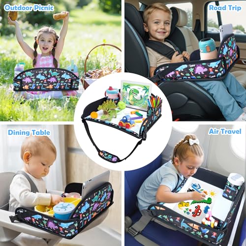 Kids Travel Tray for Toddler Carseat, Road Trip Activities Essentials for Toddler, Kids Travel Lap Desk Tray with Holder Stand ＆ Dry Erase Board (Dinosaur) - color: Dinosaur