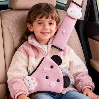 Seat Belt Cover Pad for Kids, Cute Animal Child Seatbelt Covers for Girls and Boys (Bunny(Pink)) - color: Bunny(pink)