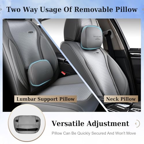 Coverado Seat Covers, Car Seat Covers Front Seats, Waterproof Nappa Leather Auto Seat Cover with Lumbar Head Pillow, Gray Seat Covers Carseat Cover Universal Fit for Most Cars - color: Gray（Pillow）, size: Front