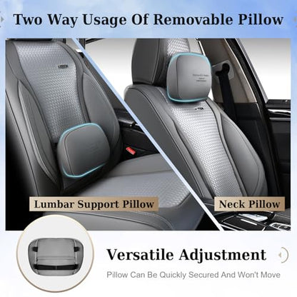 Coverado Seat Covers, Car Seat Covers Front Seats, Waterproof Nappa Leather Auto Seat Cover with Lumbar Head Pillow, Gray Seat Covers Carseat Cover Universal Fit for Most Cars - color: Gray（Pillow）, size: Front