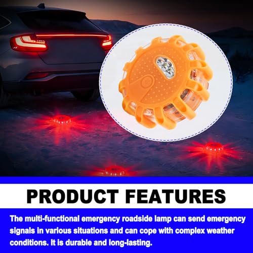 4 Pack Automotive Light LED Roadside Emergency Safety Flare Lights Hook Flashing Warning Beacon Disc Kit for Car Truck Vehicle Boat Automotive Security Rescue Search (Batteries not Included)