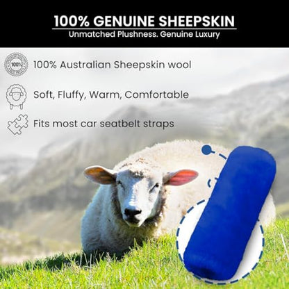 Andalus Genuine Sheepskin Car Seat Belt Cover Pad – Soft Fuzzy, Comfy Fluffy Seatbelt Covers, Shoulder Pad Neck Cushion Protector, Car Accessories for Woman, Man, Girl (Blue, 2-Pack) - color: Blue