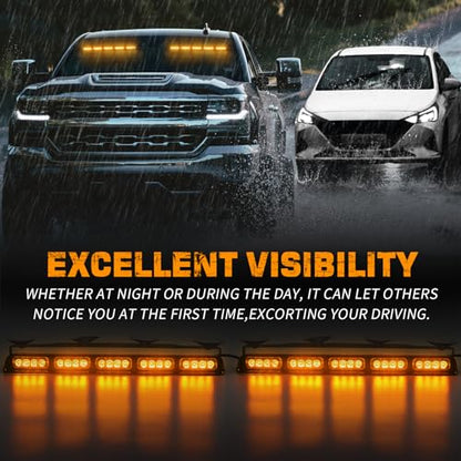 XRIDONSEN 2x 17 inch Emergency Dash Amber Strobe Lights for Trucks Interior Front/Rear Windshield Lights 40 LED Safety Flashing Warning Hazard w/Display Controller for Construction Vehicles SUV Car - color: Amber