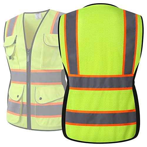 JKSafety Women Hi-Vis Reflective Safety Vest | Neon Color body Sewed Reflective Strips Breathable Lightweight ANSI Compliant - color: V168-yellow, size: Medium