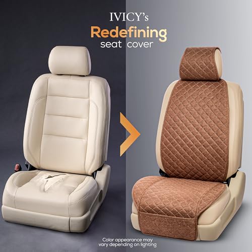IVICY Faux Linen Front Car Seat Cover – Durable, Non-Slip Seat Protector for Cars – 1 Unit, Light Brown - color: BROWN HYB LN