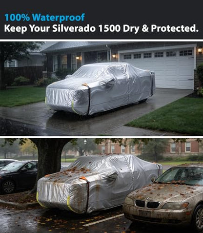 Wigoo Chevrolet Silverado 1500 Truck Car Cover Accessories 2019-2026, Custom Fit Waterproof All Weather Outdoor Full Pickup Cover, Windproof UV Rain Snow Dust Protection, Door Zipper, Breathable Desig - size: for Chevrolet Silverado 1500 (2019-2026)