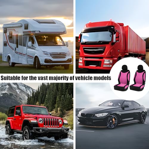 Car Front Seat Cover Set, Waterproof Vehicle Frontseat Protector with Removable Headrest, Washable Automotive Interior Seat Accessories, Universal Fit (Black/Pink) - color: black/pink