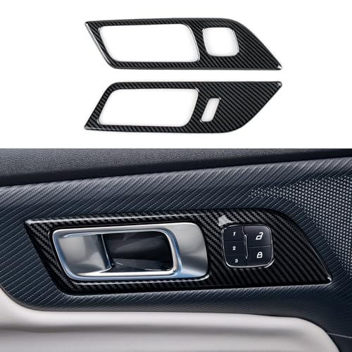 Car Inner Door Handle Sticker ABS Carbon Fiber Decal Interior Trim Cover for Ford Mustang 2024 2025 2026 / Shelby GT350 2015-2020 / GT500 2020-2022 Accessories (with Memory seat Button Style) - color: Inner Door Handle B