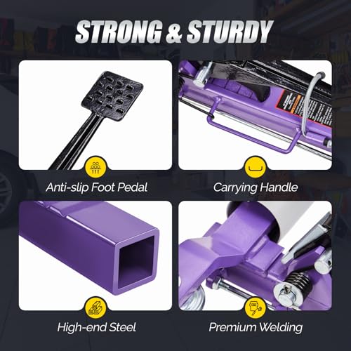 TUFFIOM Car Wheel Dolly Jack Set of 4, Mechanical 6000-lbs Car Skates, 12'' Wheel Vehicle Positioning Jack, Heavy Duty Rollers with Ratcheting Foot Pedal for Tire Auto Repair Moving, Purple - color: Purple
