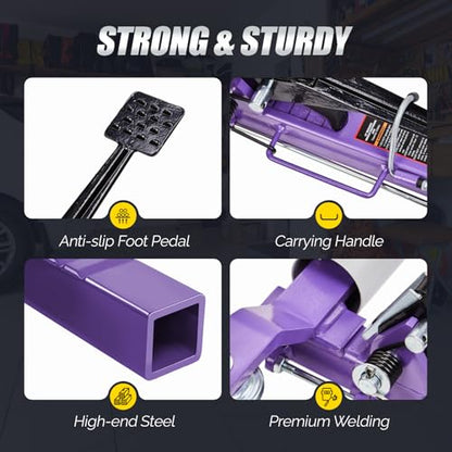 TUFFIOM Car Wheel Dolly Jack Set of 4, Mechanical 6000-lbs Car Skates, 12'' Wheel Vehicle Positioning Jack, Heavy Duty Rollers with Ratcheting Foot Pedal for Tire Auto Repair Moving, Purple - color: Purple