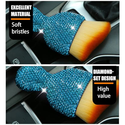 zipelo Auto Interior Dust Brush, Car Detailing Cleaner Brush with Diamond, Bling Handle Soft Bristle Dusting Tool, Scratch Free Dirt Clean Brush for Vehicle Dashboard, Air Conditioner Vent (Lake Blue) - color: Lake Blue