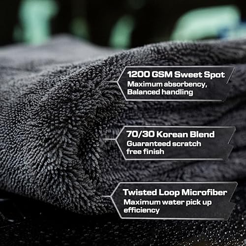 The Giant Giant 24"x36" Car Drying Towel – Ultra Absorbent 1200 GSM Twisted Loop Microfiber, Scratch-Free, Streak-Free, 70/30 Korean Blend – Includes Wash Mitt & Glass Towel for Auto Detailing