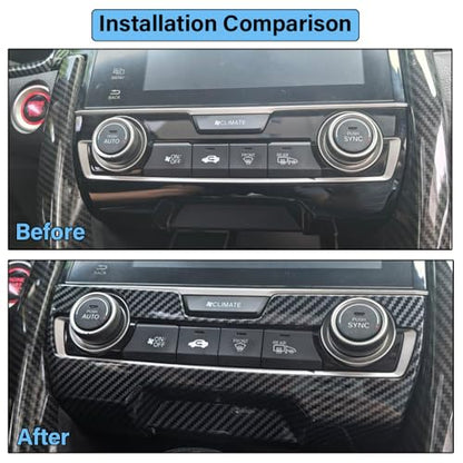 Car Central Console air Conditioning Panel Frame Compatible with Honda Civic Accessories 10th Gen 2016 2017 2018 2019 2020 2021 ABS Carbon Fiber Style Interior - color: Air Conditioning Panel Frame