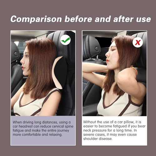 SPRFUFLY Make Restful Car Headrest Pillow, Car Pillow for Driving with Adjustable Strap, Breathable Removable Cover & Ergonomic Design - Softness Travel Car Neck Support Pillow(Beige, 1PC) - color: Beige02